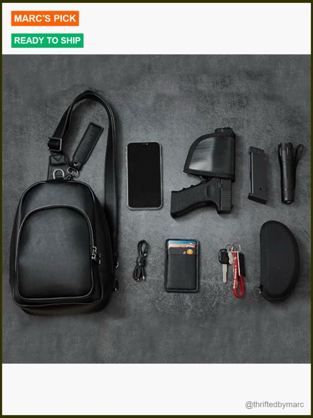 Magnetic Closure Crossbody Bag with Holster, Tactical EDC Sling - Picture 2 of 7